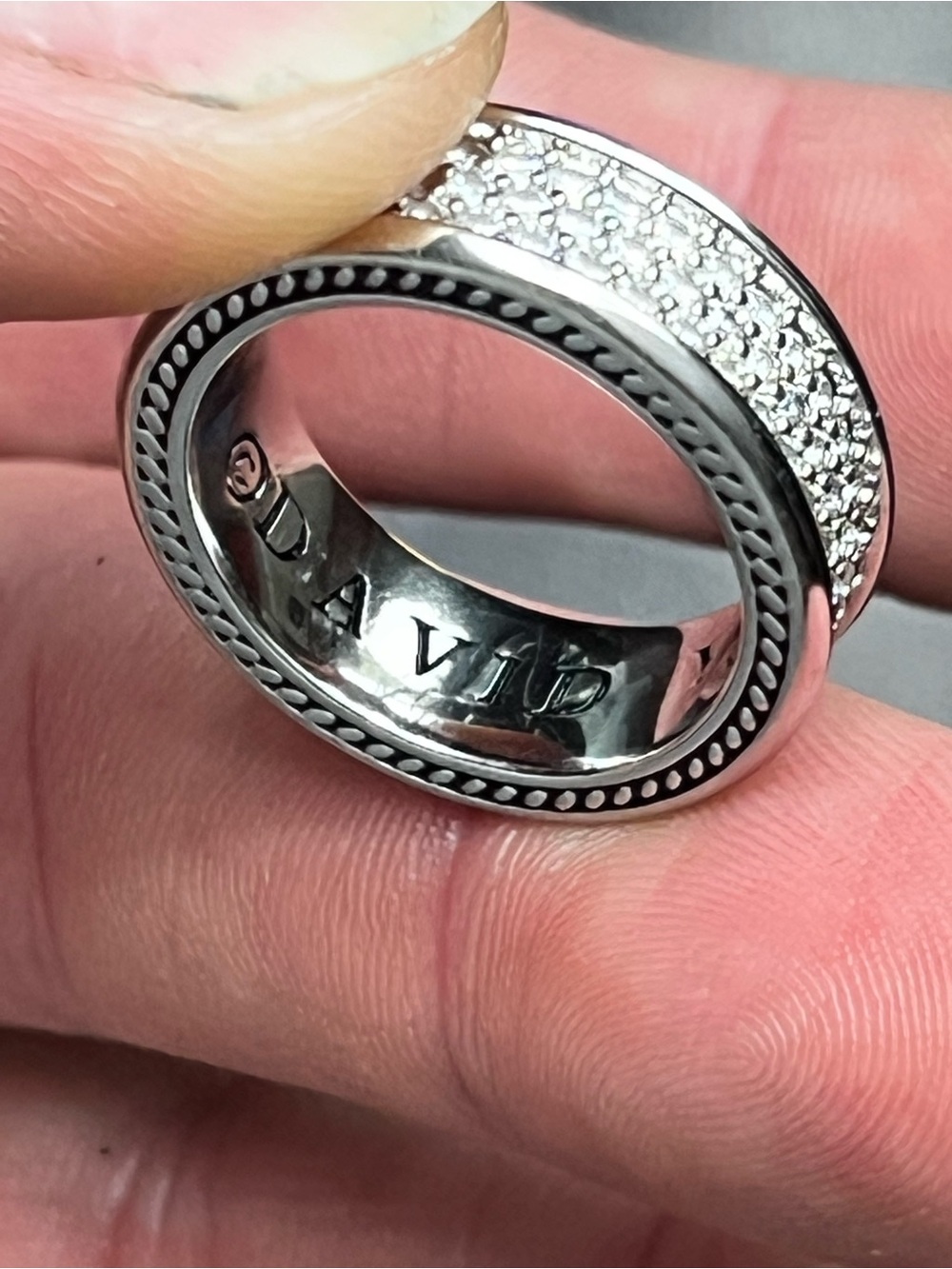 David Yurman Sterling Silver Pavé Diamond-Style Wide Band Ring